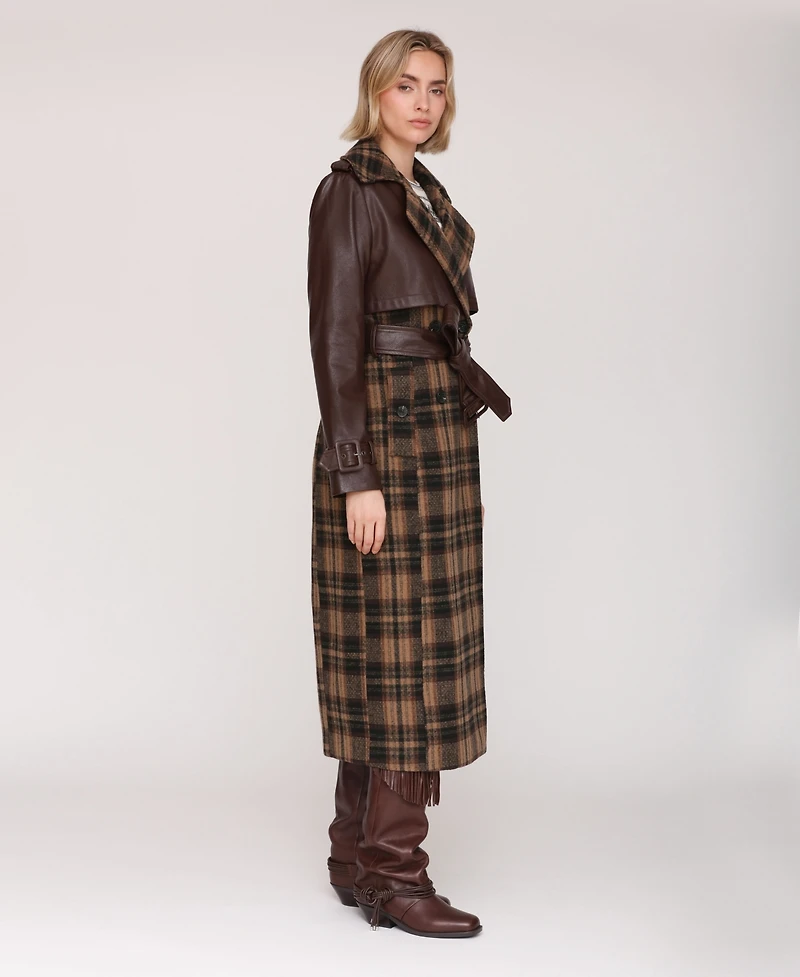 Avec Les Filles Women's Plaid Oversized Maxi Trench Coat