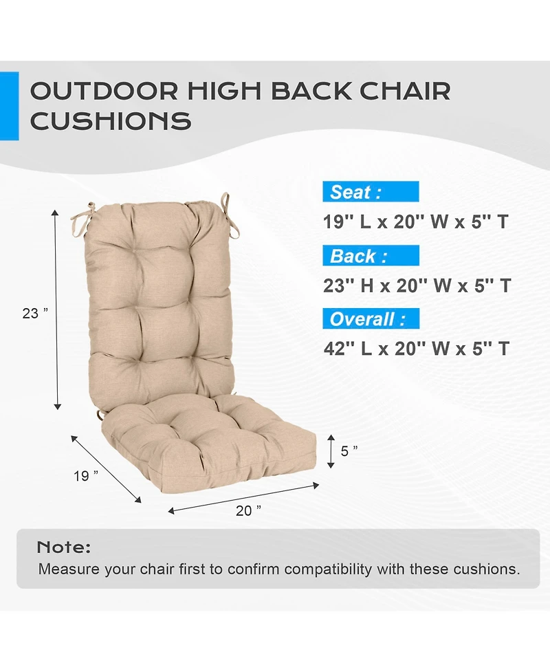 Aoodor Outdoor 42"x 20" x5" Tufted Back Cushions Patio Replacement Chair Cushion with Ties, Water and Fade Resistant for All Weather, S