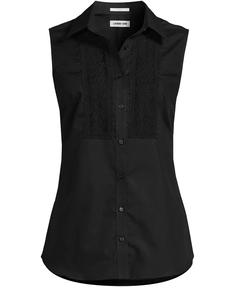 Lands' End Women's Sleeveless No Iron Shirt with Lace Inset