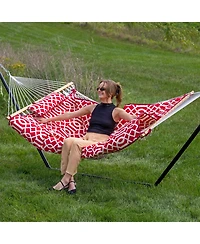 Cotton Rope Freestanding Hammock with Spreader Bar with Portable Steel Stand and Pad and Pillow Set - 12' Stand