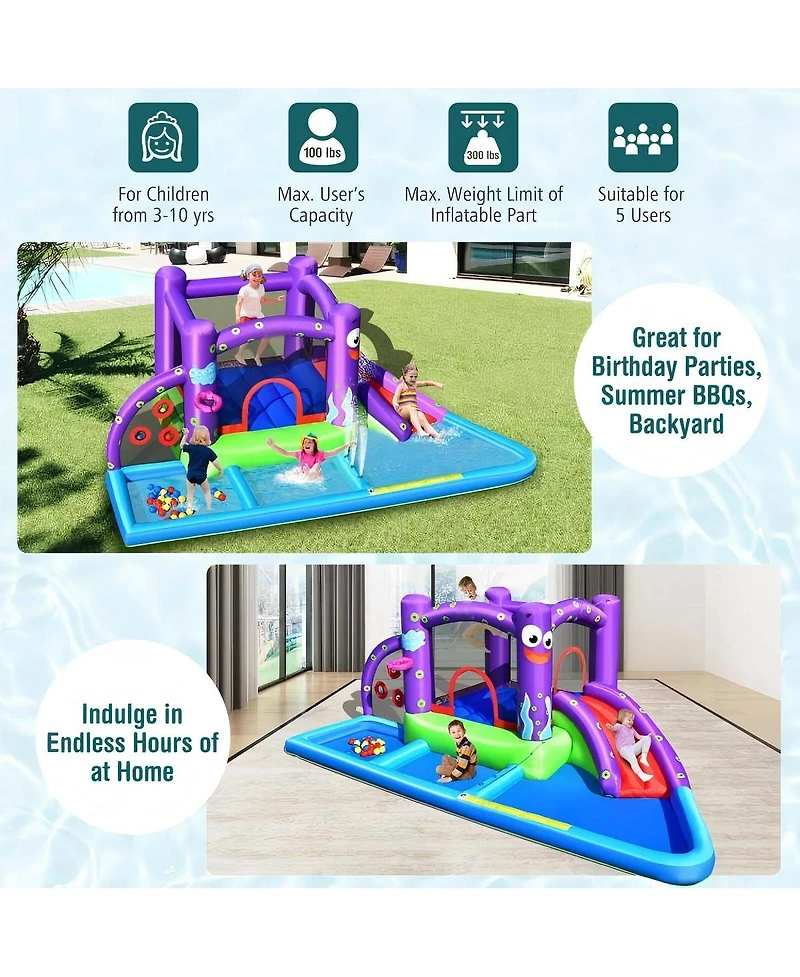 Inflatable Octopus Water Slide Park with Bounce House Pool and Games for Kids