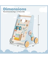 Gymax Wooden Baby Walker Sit to Stand Walker w/ Wheels Push & Pull Learning Activity Center