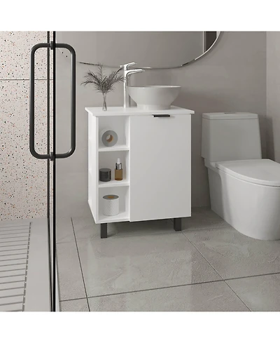 Depot E-Shop Dobson Vanity Sink, 1 Door, 4 Legs, 5 Shelves, White