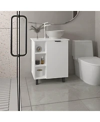 Depot E-Shop Dobson Vanity Sink, 1 Door, 4 Legs, 5 Shelves, White
