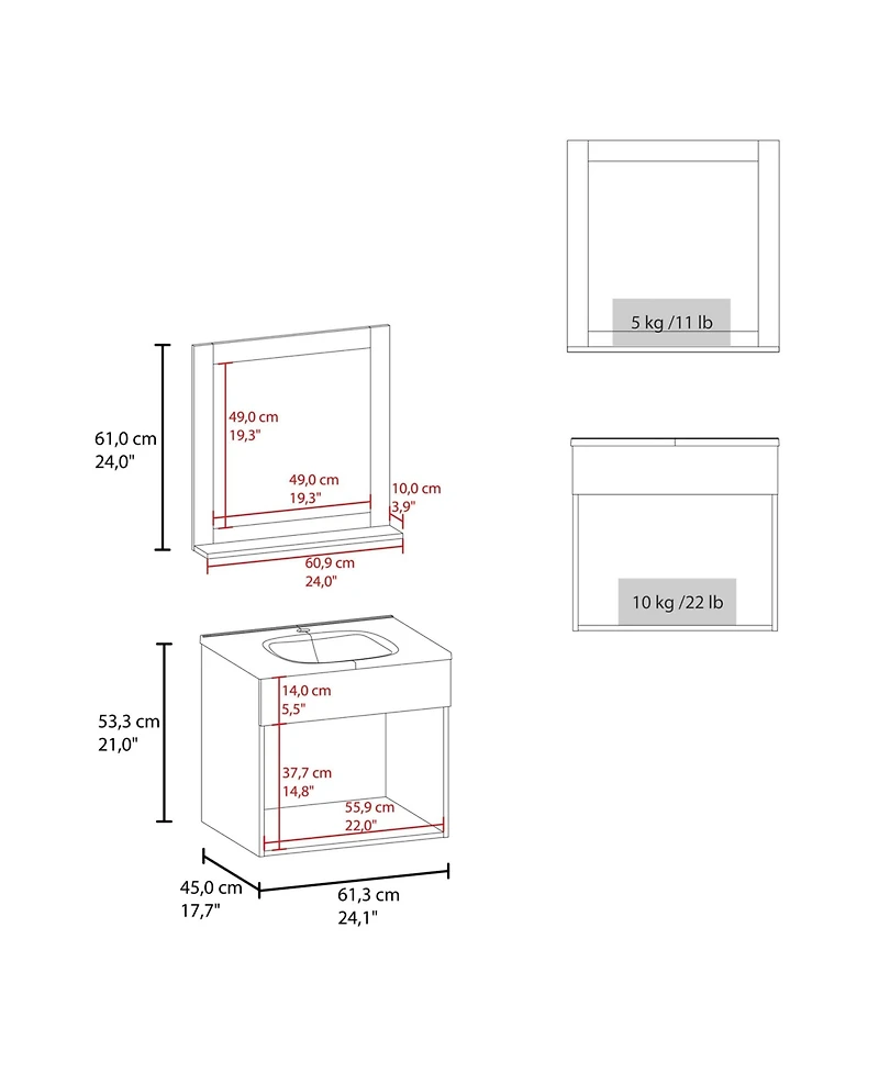 Depot E-Shop Jette Bathroom Set, Vanity Sink + Mirror, 2 Doors, 1 Shelf, White
