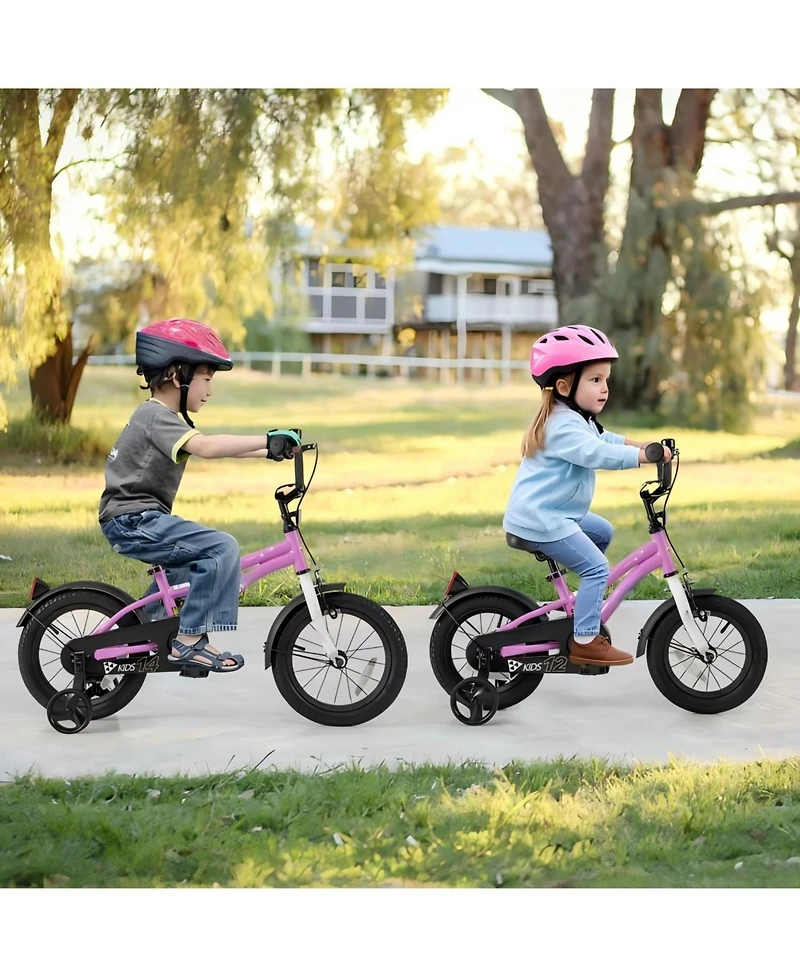 Adjustable Kids Bike with Basket and Training Wheels