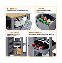 Yaheetech 33 H Rolling Kitchen Storage Serving Cart Dark Gray