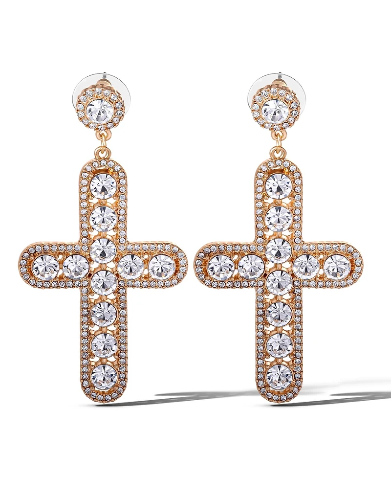 Jessica Simpson Crystal Cross Drop Earrings