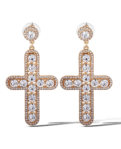 Jessica Simpson Crystal Cross Drop Earrings