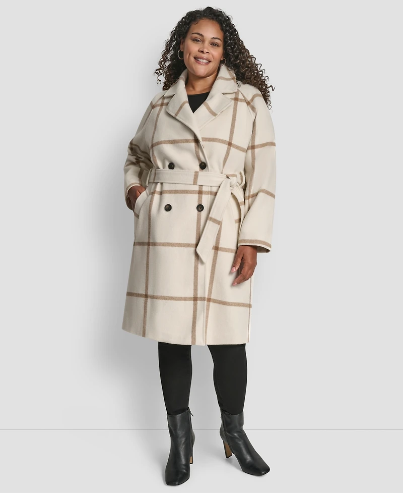 Dkny Plus Belted Notch Collar Coat