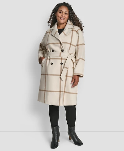 Dkny Plus Belted Notch Collar Coat