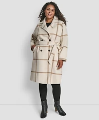Dkny Plus Belted Notch Collar Coat