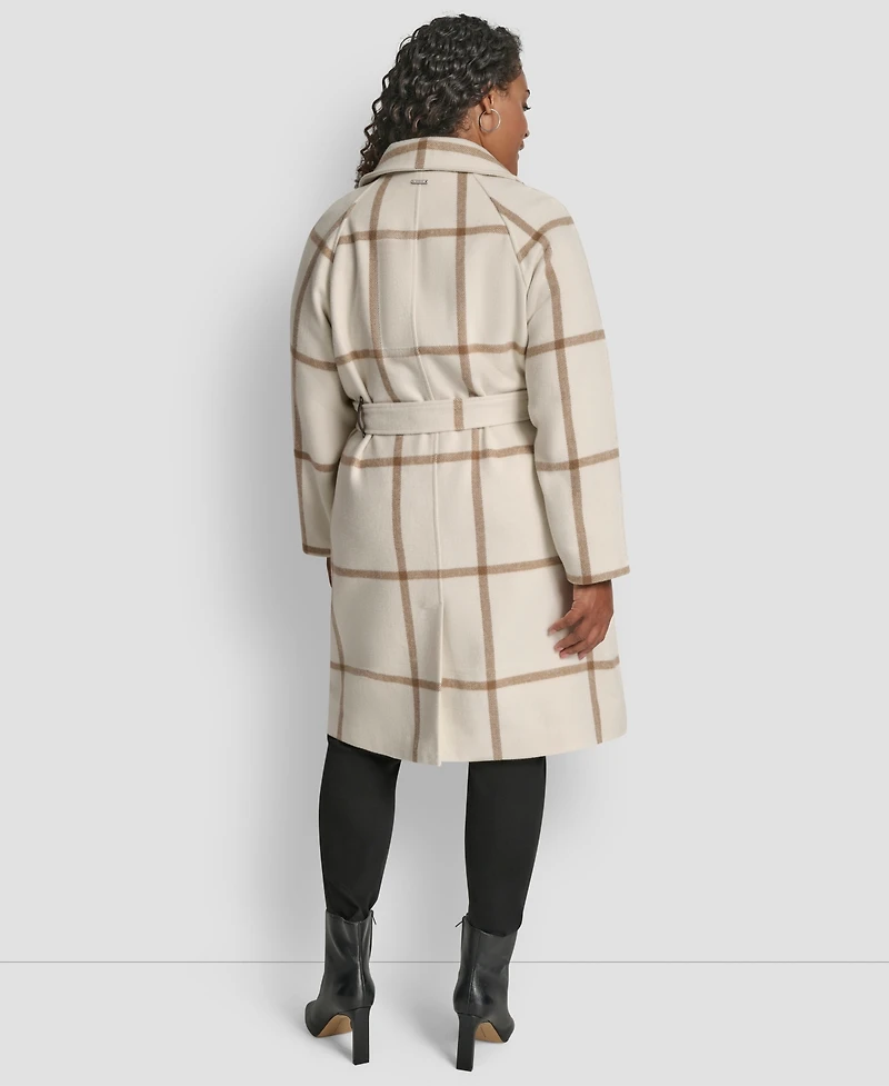 Dkny Plus Belted Notch Collar Coat