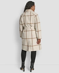 Dkny Plus Belted Notch Collar Coat