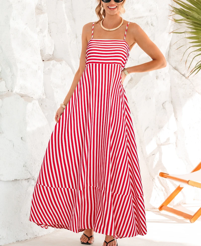 Cupshe Women's Subtle Lines Striped Maxi Beach Dress