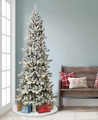 Puleo 7.5FT Pre-Lit Slim Flocked Royal Majestic Spruce Artificial Christmas Tree