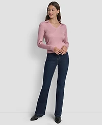 Dkny Jeans Petite Ribbed Johnny-Collar Sweater