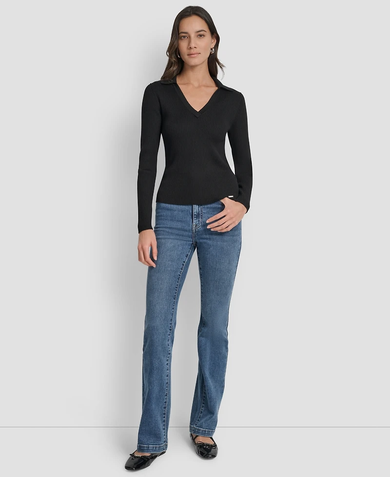 Dkny Jeans Petite Ribbed Johnny-Collar Sweater