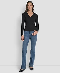 Dkny Jeans Petite Ribbed Johnny-Collar Sweater