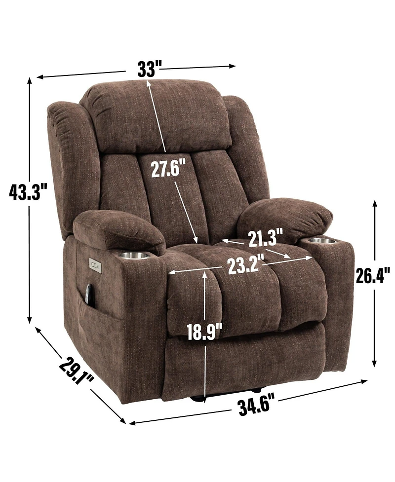 Clihome Up to 350 Lbs Chenille Power Lift Recliner Chair Heavy Duty Motion Mechanism with 8 Point Vibration Massage and Lumbar Heating Usb and Type C