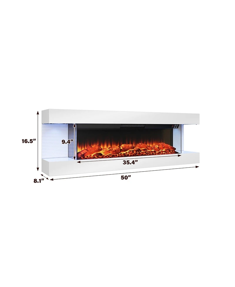 Clihome Sided Wall Mounted Led Electric Fireplace With Floating Mantel,Remote Control Adjustable Heat