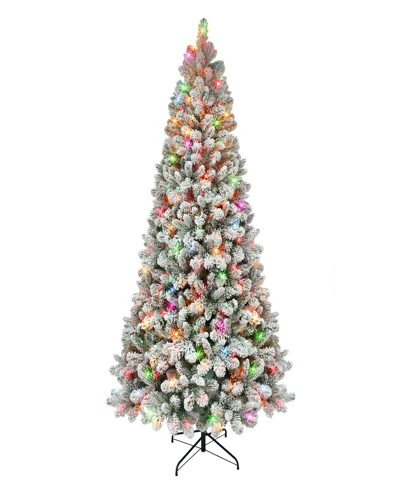 Puleo 6.5FT Pre-Lit Flocked Vancouver Pine Tree