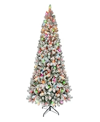 Puleo 6.5FT Pre-Lit Flocked Vancouver Pine Tree