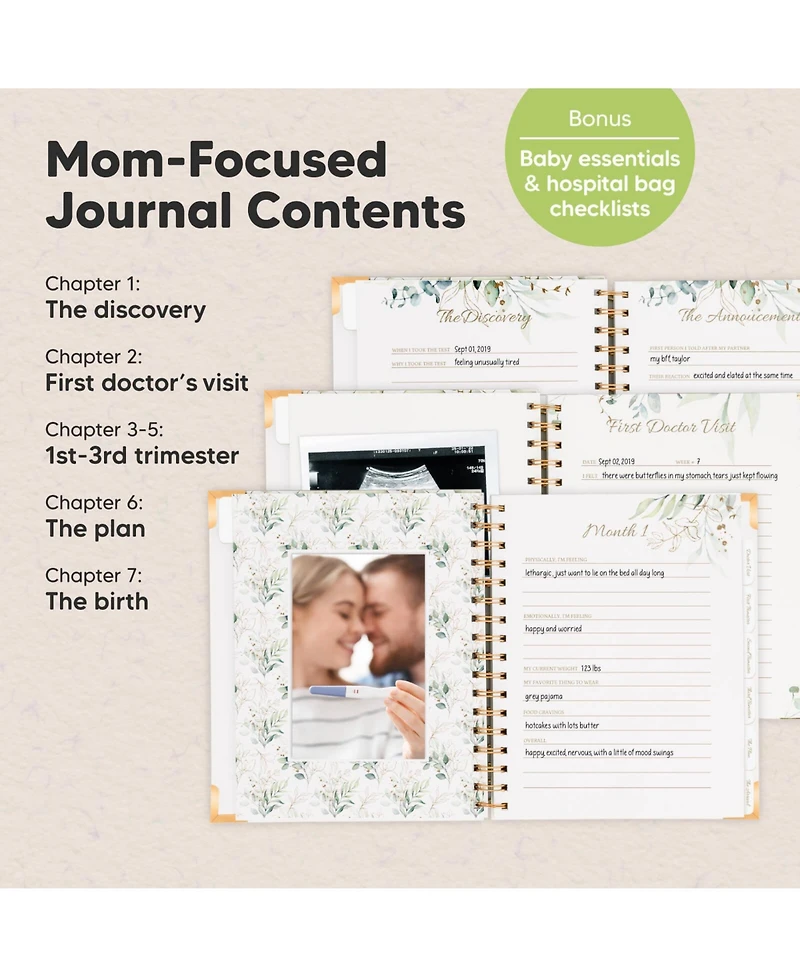 KeaBabies Pregnancy Journal Memory Book: Inspire, 90 Pages Hardcover Book, Journals for First Time Moms