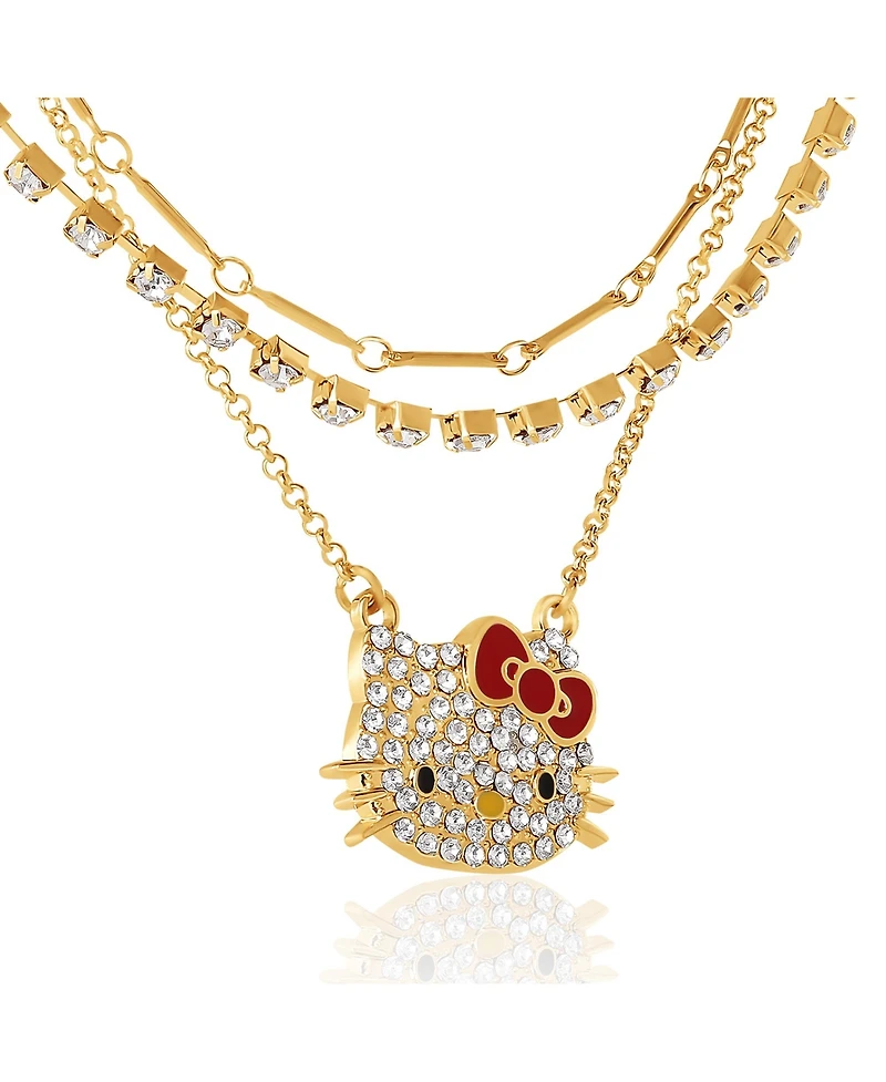 Hello Kitty Double Chain Necklace with Crystal Embellished Charm