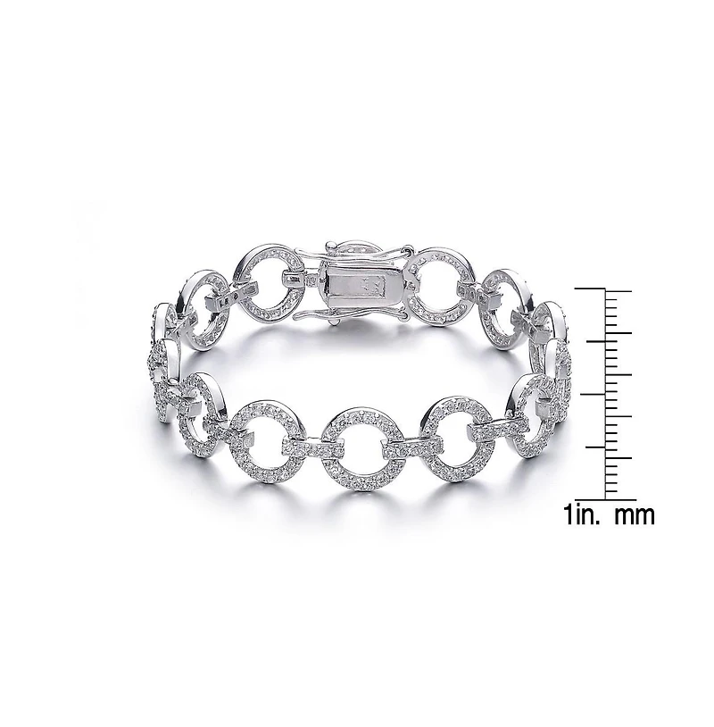 Genevive Sterling Silver Cubic Zirconia Circle Link Bracelet