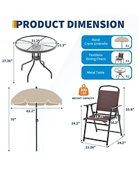 6 Pieces Patio Dining Set with Umbrella, Outdoor Furniture 4 Folding Chairs, Garden Umbrellas, Tempered Glass