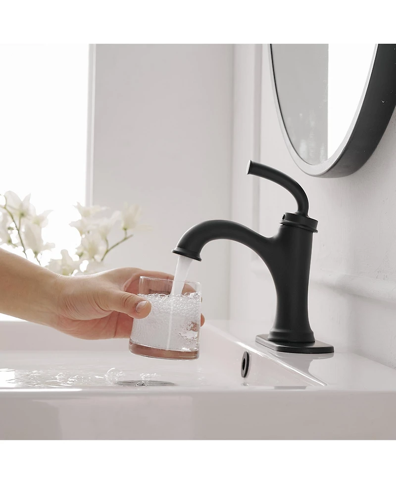 Greenspring Single Handle Bathroom Faucet For One Hole with 3 Holes Deck Plate and Metal Drain In Matte Black
