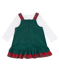 Rare Editions Baby Girl 2-Piece Santa Sleigh Jumper Dress and Ribbed Top Set