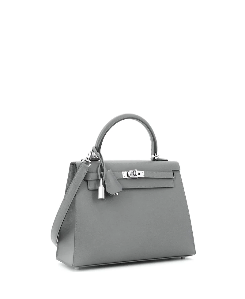 Pre-Owned Hermes Kelly 25 Handbag Grey Madame with Palladium Hardware