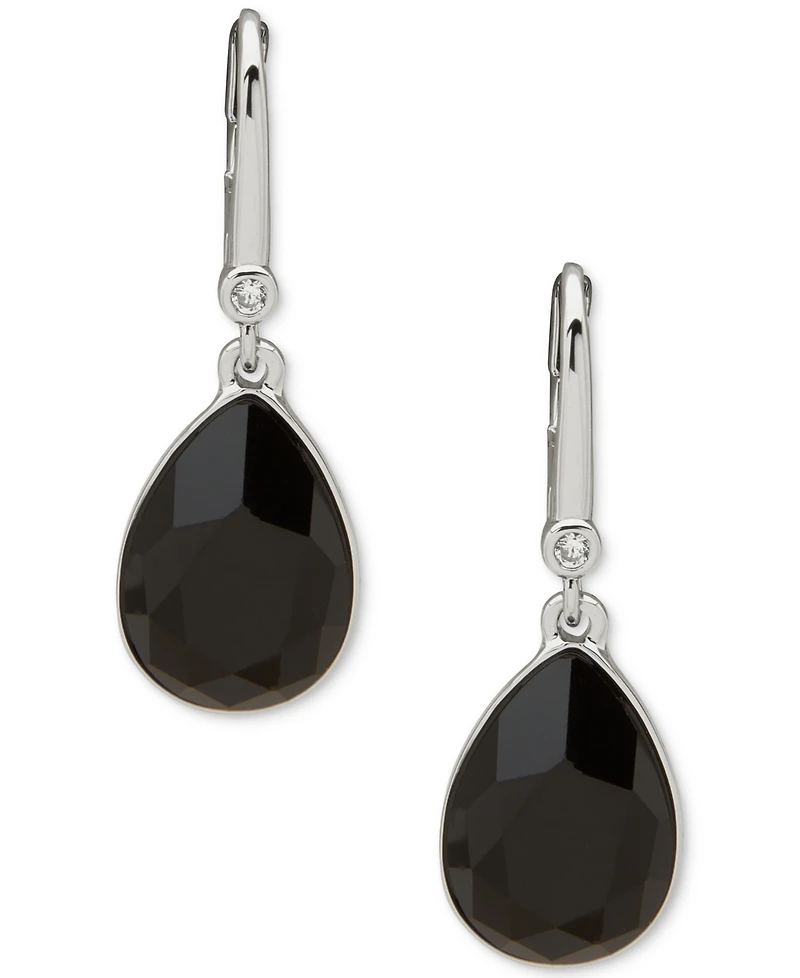 Dkny Silver-Tone Polished Jet Stone Teardrop Earrings