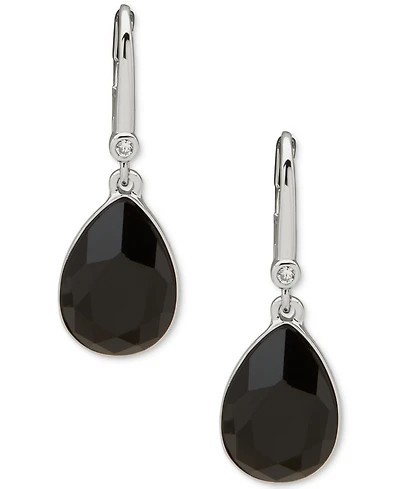 Dkny Silver-Tone Polished Jet Stone Teardrop Earrings