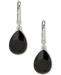 Dkny Silver-Tone Polished Jet Stone Teardrop Earrings