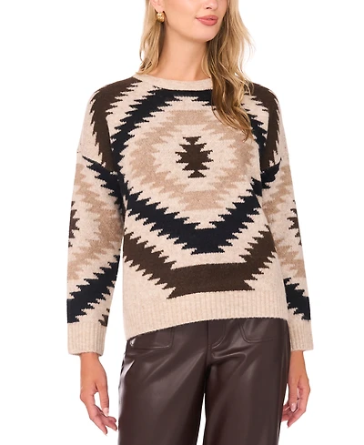 Vince Camuto Women's Aztec Pattern Crewneck Sweater