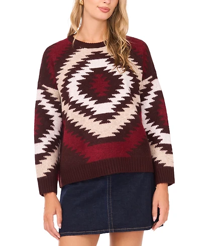 Vince Camuto Women's Aztec Pattern Crewneck Sweater