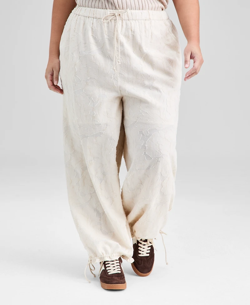And Now This Trendy Plus Cotton Jacquard Drawstring-Hem Pants, Macy's Exclusive