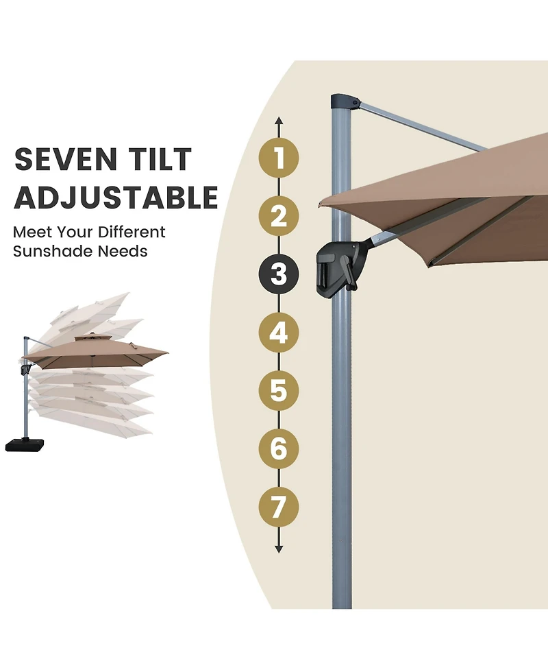 Casainc 11 Ft Square Double Top Patio Cantilever Umbrella