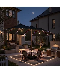 Xizzi 15ft Solar Umbrella Smart Led Lighted Patio Umbrella,12 Heavy Duty Ribs Large Outdoor Double Sided Rectangle with Light Modes and Base