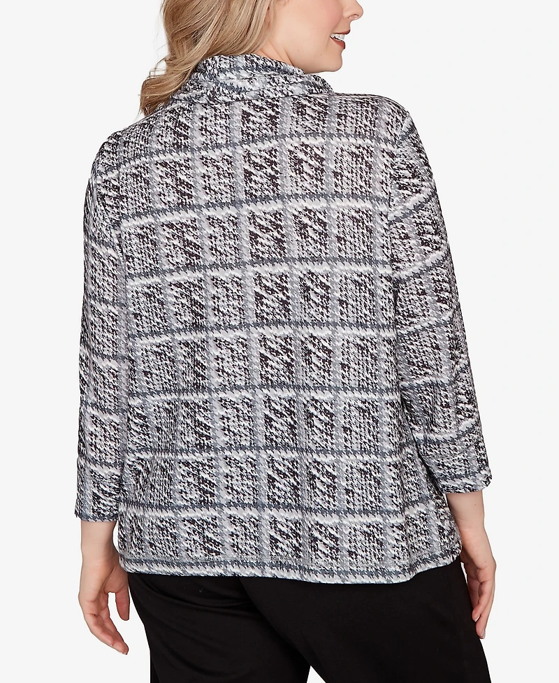 Hearts Of Palm Plus Printed 3/4 Sleeve Cowl Neck Blouson Top