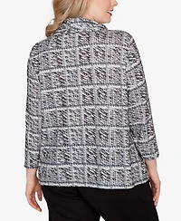 Hearts Of Palm Plus Printed 3/4 Sleeve Cowl Neck Blouson Top