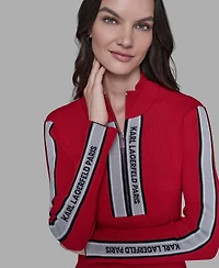 Karl Lagerfeld Paris Women's Logo Tape Zip-Up Sweater