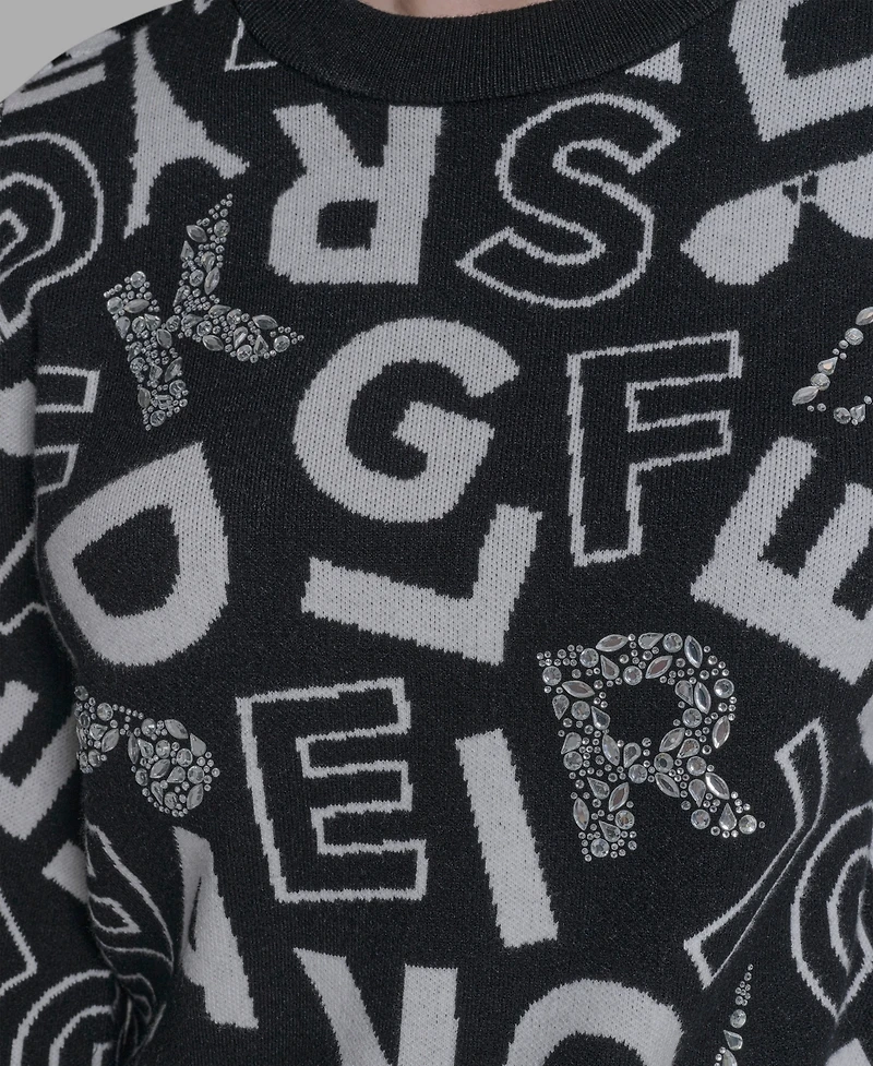 Karl Lagerfeld Paris Women's Printed Long Sleeve Sweater