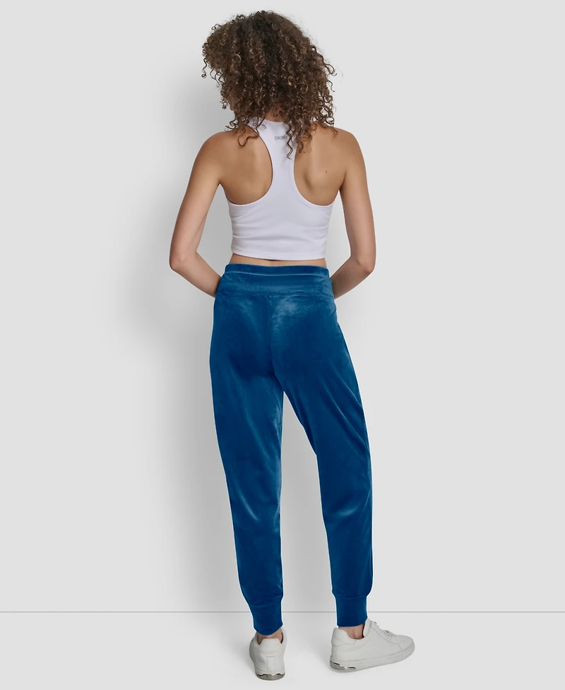 Dkny Women's Platinum Velour Rhinestone Logo Slim Fit Joggers