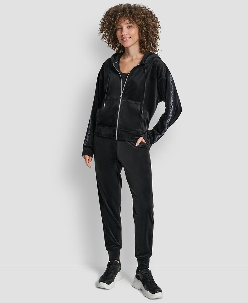 Dkny Women's Metallic Logo Elastic Full Zip Hoodie