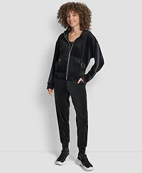 Dkny Women's Metallic Logo Elastic Full Zip Hoodie