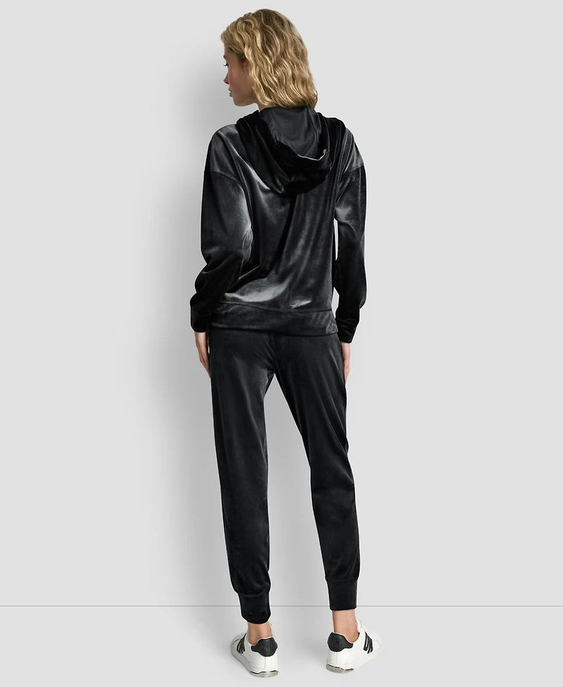 Dkny Women's Platinum Velour Rhinestone Logo Full-Zip Hoodie